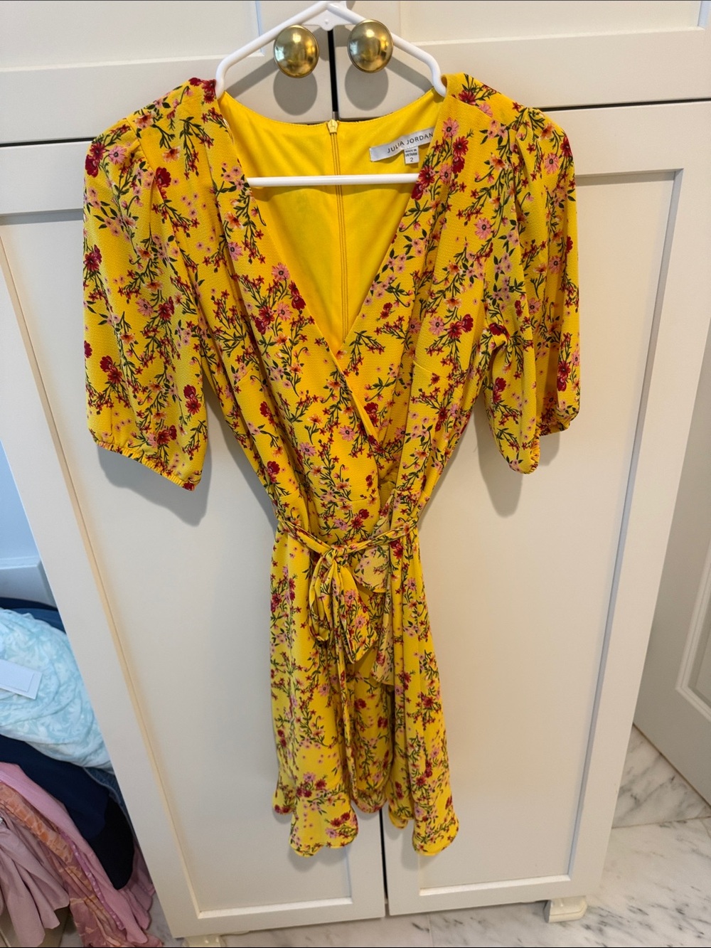 julia jordan Yellow Floral Tie-Waist Mini Dress